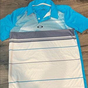 Oakley Men's Aqua and White Polo Shirt